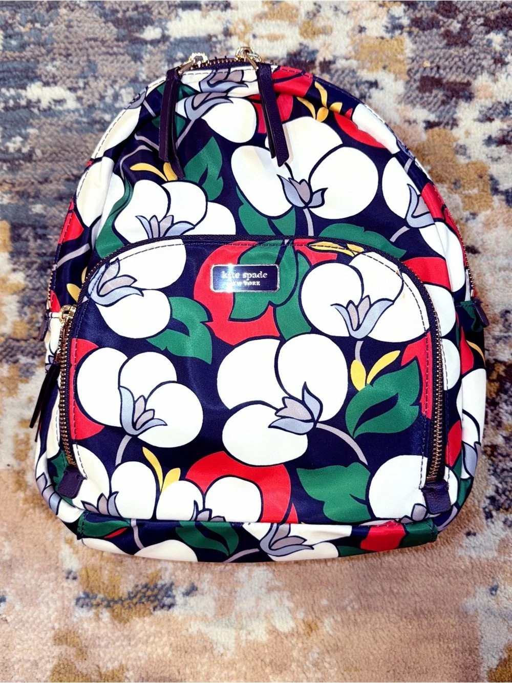 kate spade navy floral backpack with matching wallet set